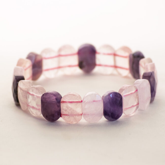 Amethyst + Rose Quartz Oval Faceted Bracelets
