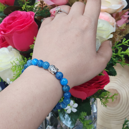 Blue Apatite Round Bead Bracelets