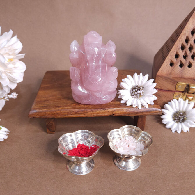 Rose Quartz Ganesha Idol / Murti - Love & Guidance