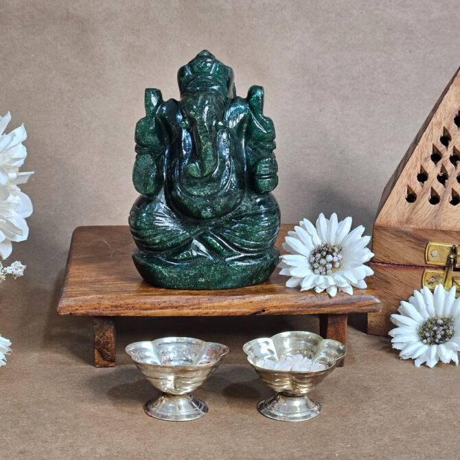 Green Jade Ganesha Idol / Murti - Luck & Success