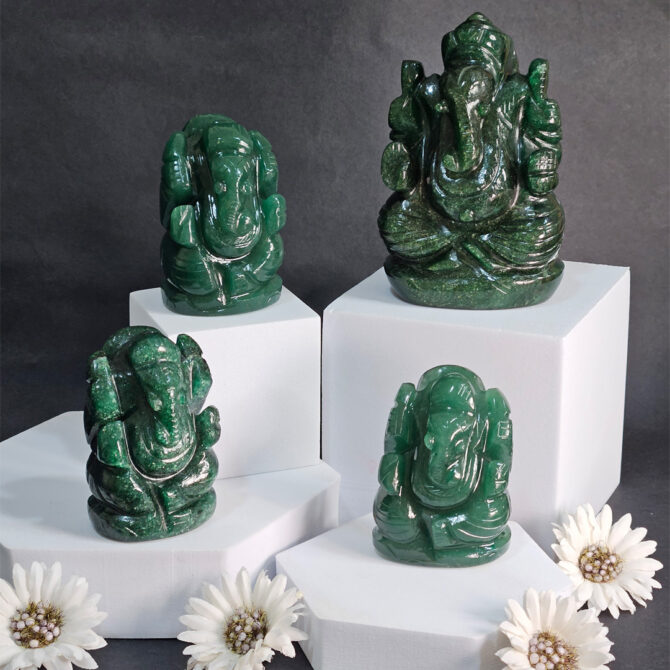Green Jade Ganesha Idol / Murti - Luck & Success