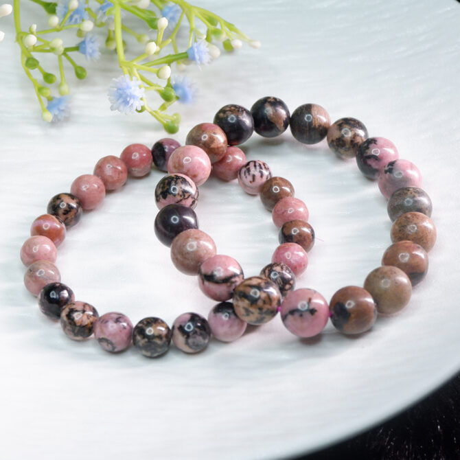 Rhodonite Round Bead Bracelets