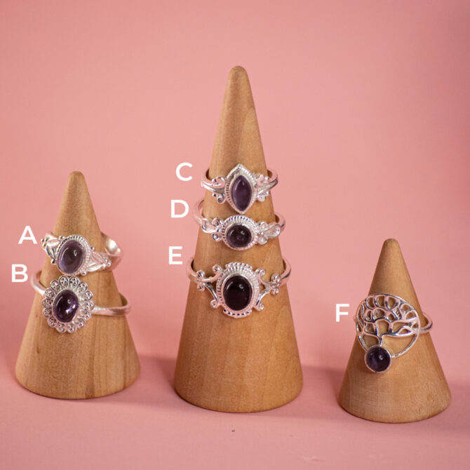 Amethyst White Metal Adjustable Rings