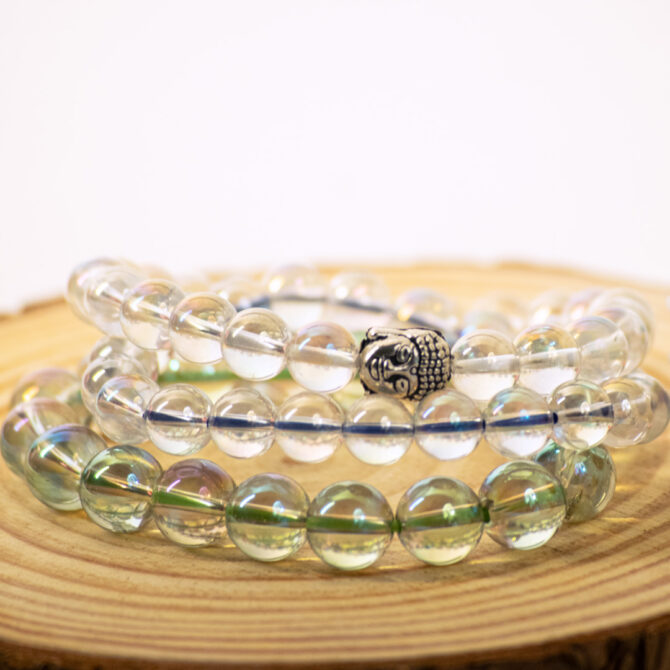 Angel Aura Quartz Round Bead Bracelet