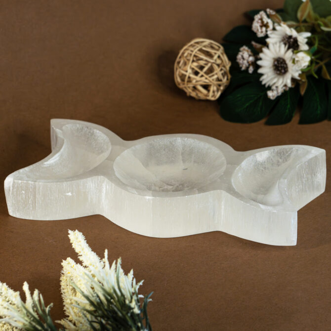 Selenite Charging Bowl - 3-in-1 Sun & Moon Shape
