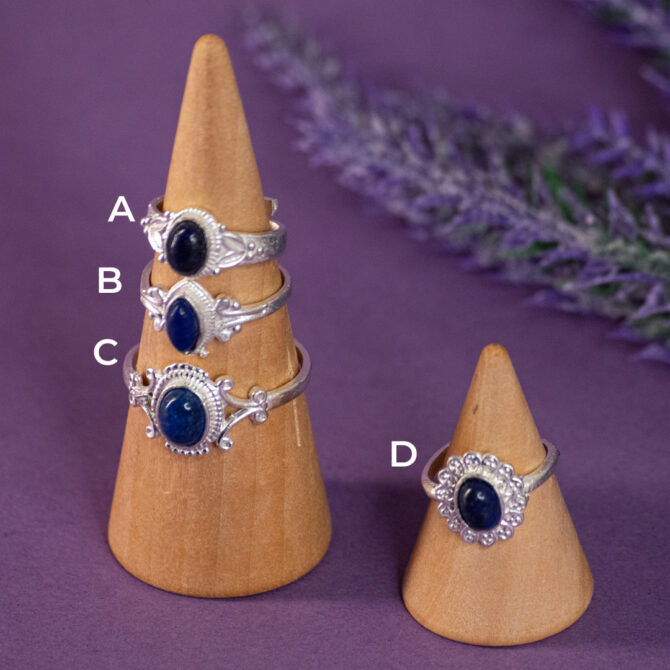Lapis Lazuli White Metal Adjustable Rings