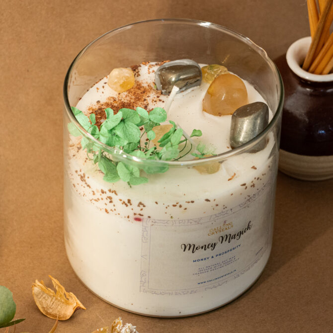 Money Magick - Herbs & Crystal Infused Candle