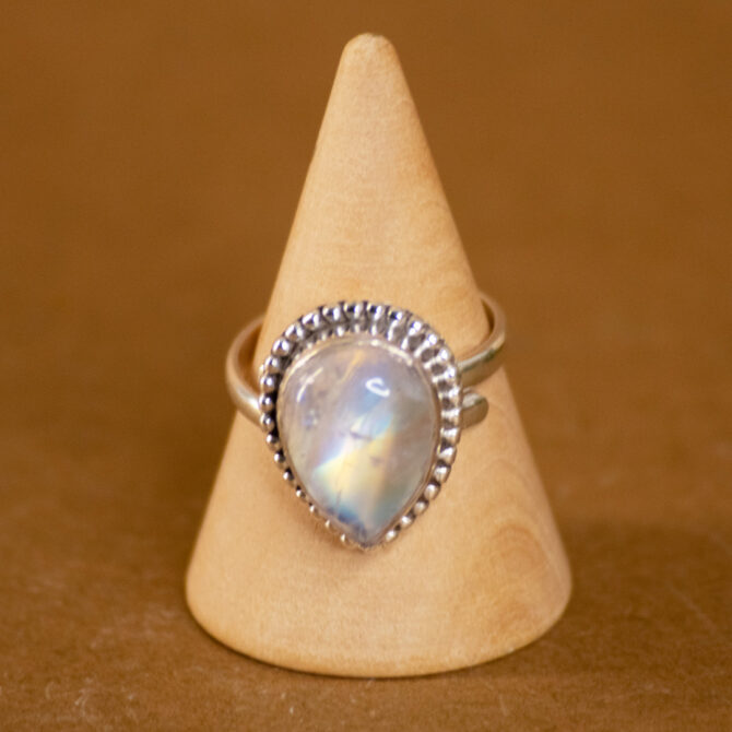 Rainbow Moonstone Adjustable Silver Rings
