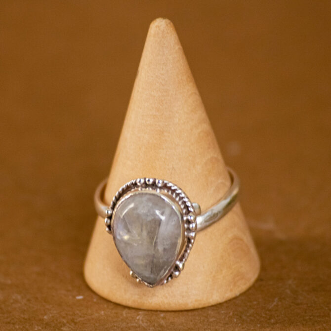 Rainbow Moonstone Adjustable Silver Rings