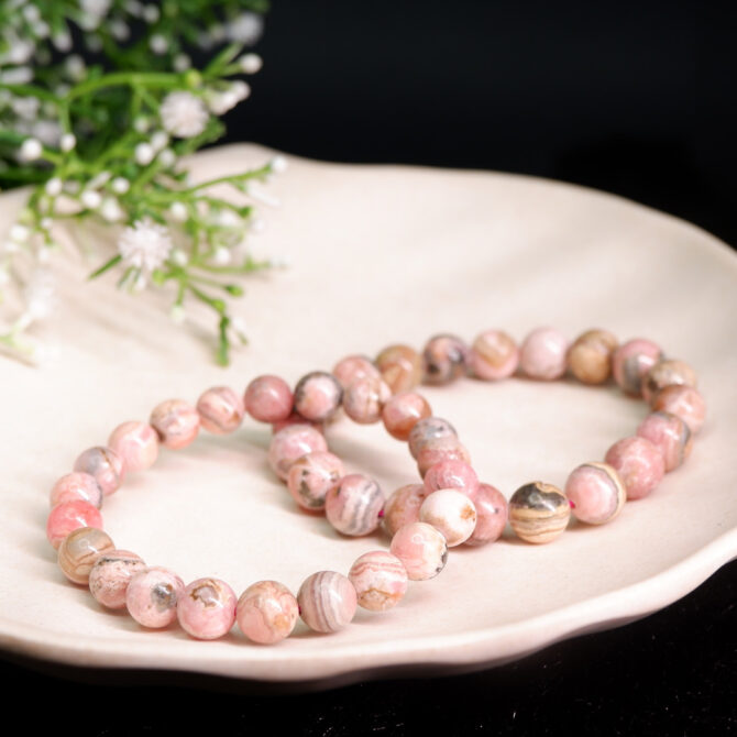 Rhodochrosite Round Bead Bracelet