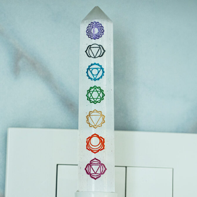Selenite 7 Chakra Engraved Healing Night Lamp