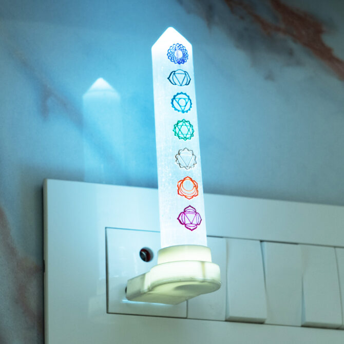 Selenite 7 Chakra Engraved Healing Night Lamp
