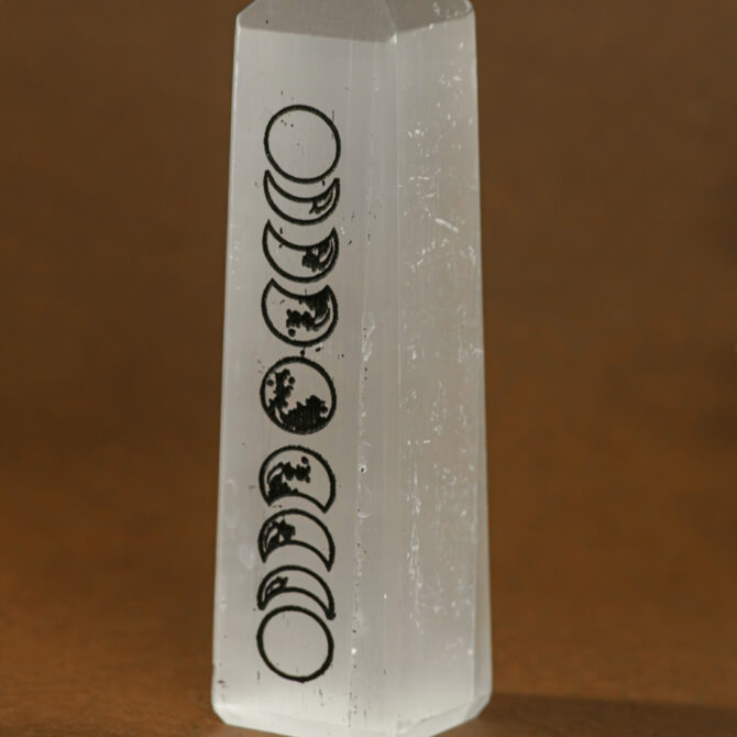 Selenite Tower - Moon phase Carving