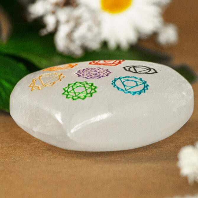 Selenite Heart - 7 Chakra Engraved