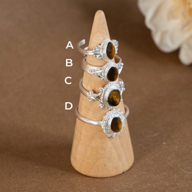 Tiger Eye White Metal Adjustable Rings