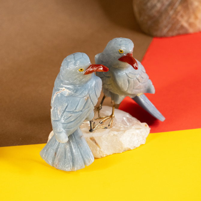 Angelite Dove Pair with Quartz base