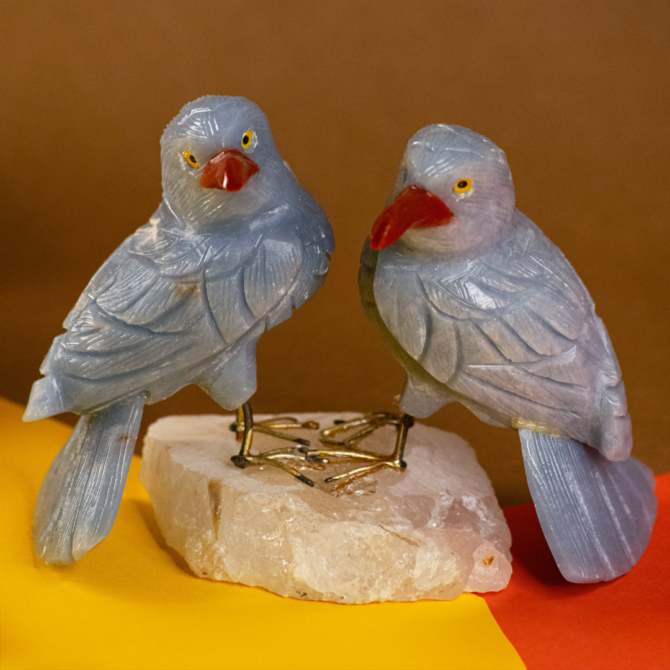 Angelite Dove Pair with Quartz base