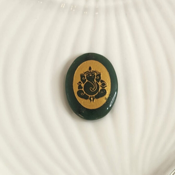 Green Jade Ganesha Oval Stone - Harmony and Prosperity