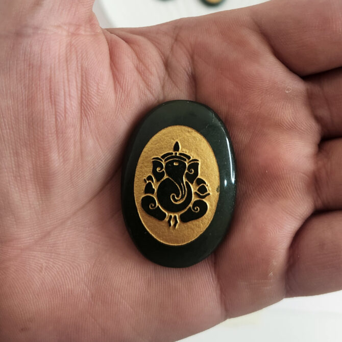 Green Jade Ganesha Oval Stone - Harmony and Prosperity