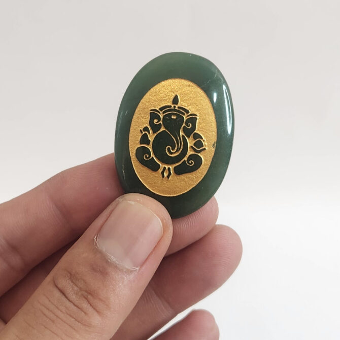 Green Jade Ganesha Oval Stone - Harmony and Prosperity
