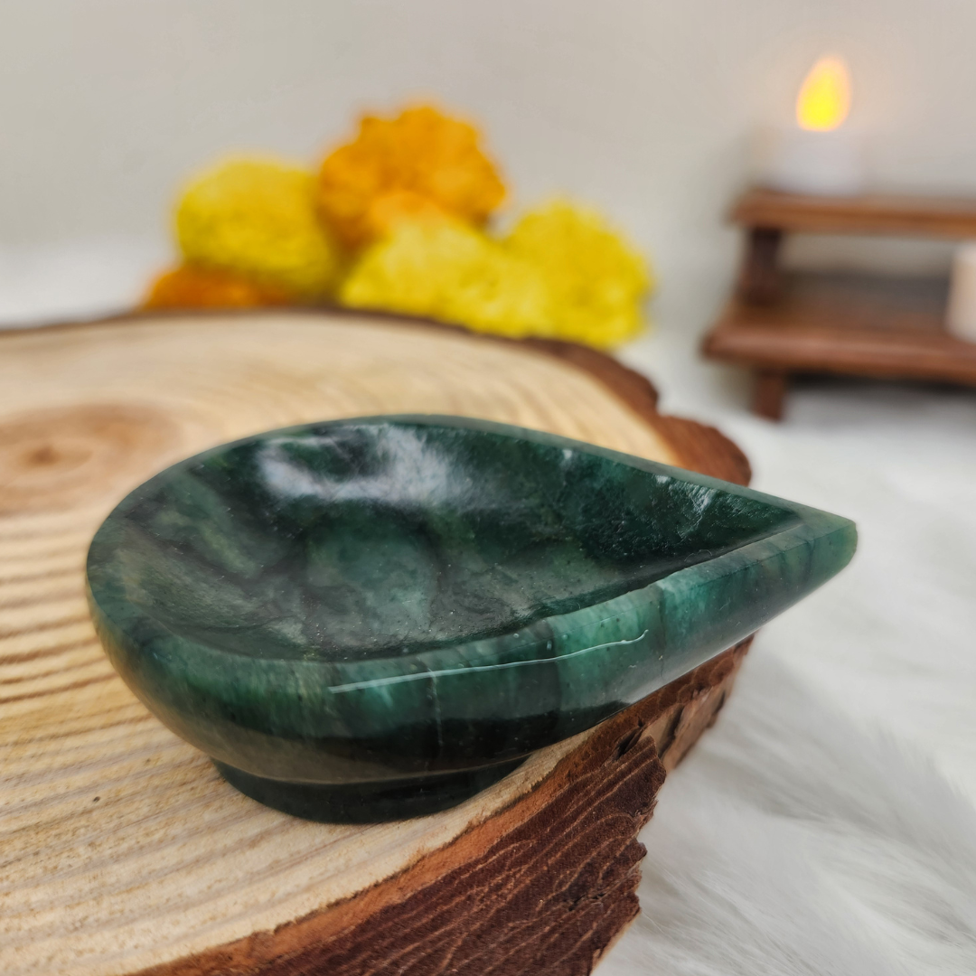 Green Jade Crystal Diya