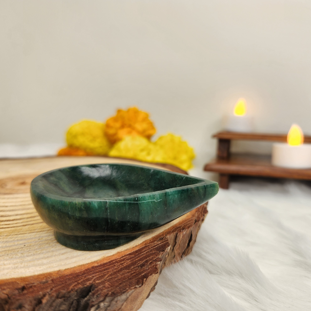 Green Jade Crystal Diya