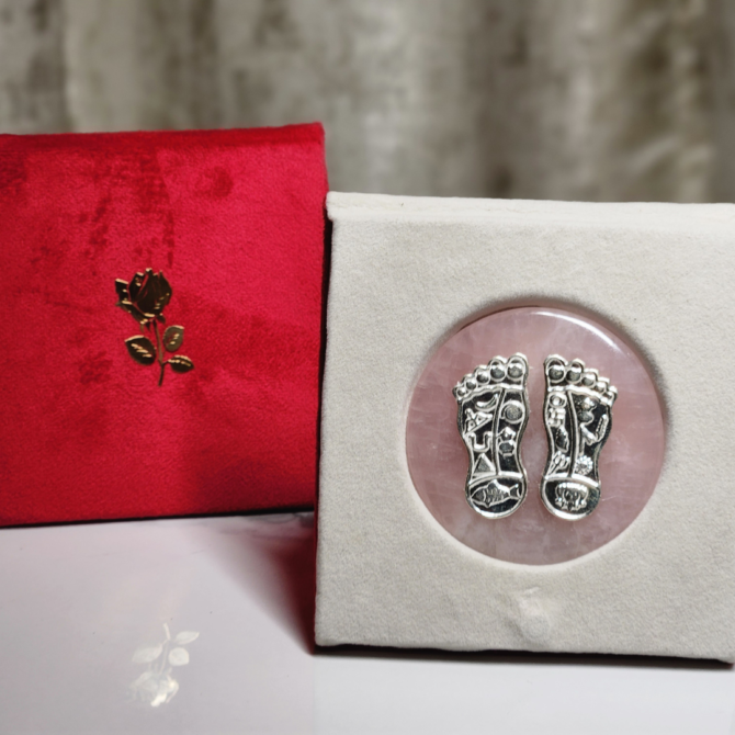 Laxmi Charan made in 925 Silver on a Rose Quartz